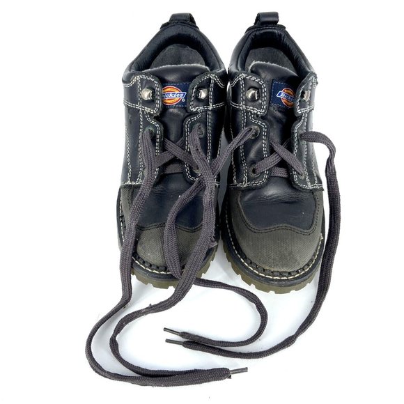 VTG Dickies Leather Lug Sole Shoes Black Womens Size 7 Genuine Grunge Speed Lace - Picture 15 of 16